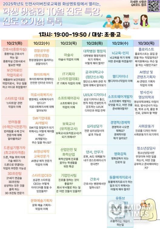 10월 학생 맞춤형 진로·직업 특강 ‘진로 호기심 톡톡’ 운영