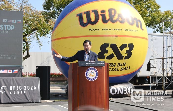 주낙영 경주시장이 11일 열린 KXO 3x3 경주 STOP 대회에 참석해 인사말을 하고 있다