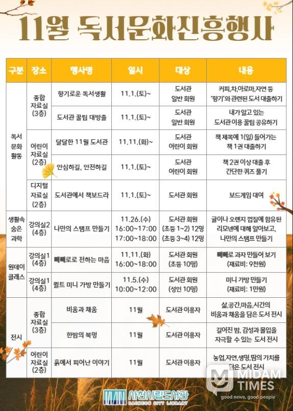 사천시립도서관, 2025년 11월 독서문화진흥행사 운영