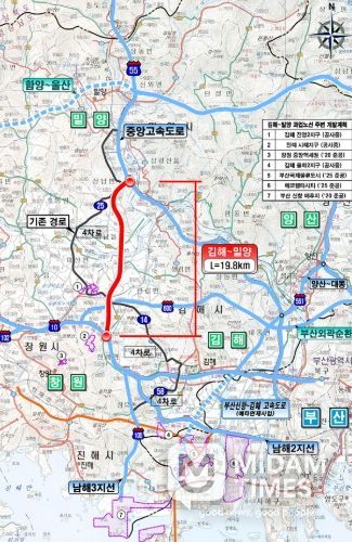 김해~밀양 고속도로 건설공사 위치도