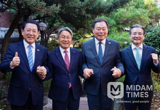 4자 사전협의에 참석한 김영록 전남지사, 강기정 광주시장, 김산 무안군수, 김용범 대통령실 정책실장