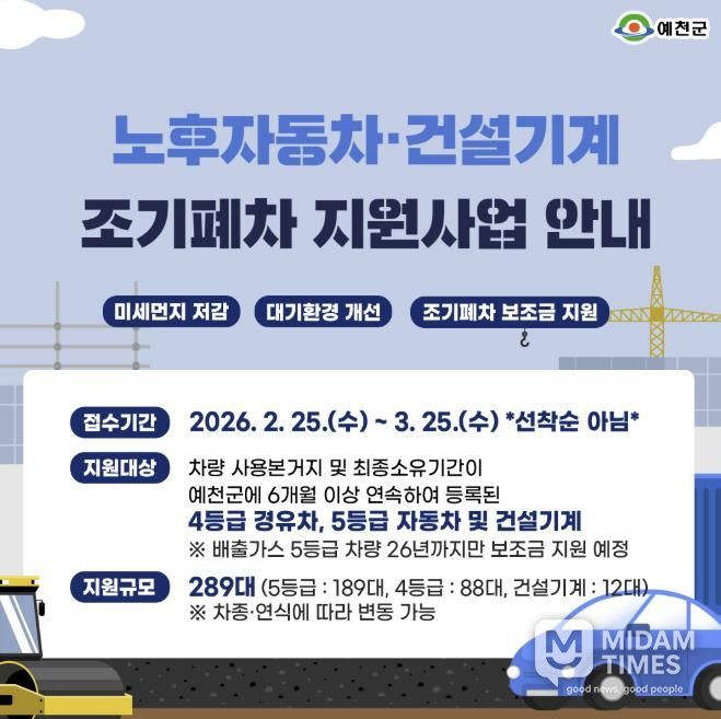 예천군, 노후자동차 조기폐차 지원사업 추진