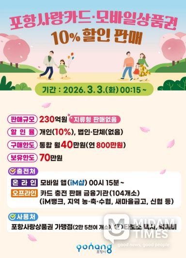 포항사랑상품권 10% 할인판매 포스터.
