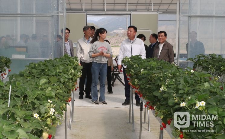 이범석 청주시장, 청년 창업농 딸기재배 현장 방문